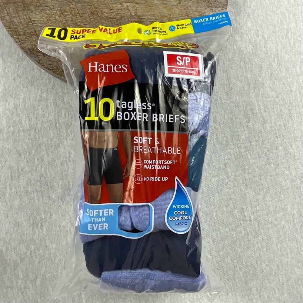 HANES COTTON BLEND SUPER PACK MEN’S BOXER BRIEFS 10 PACK SIZE: SMALL COLOR:MULTI